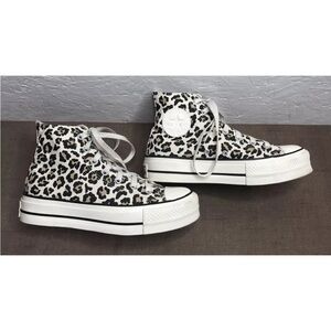 CONVERSE Chucks Lift Hi Size 7.5 Leopard Print Canvas Hi-Top Platform Sneakers